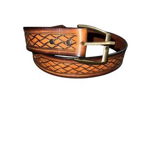 Men’s Genuine Leather Belt Western Brass Buckle Size 32”‎ USA